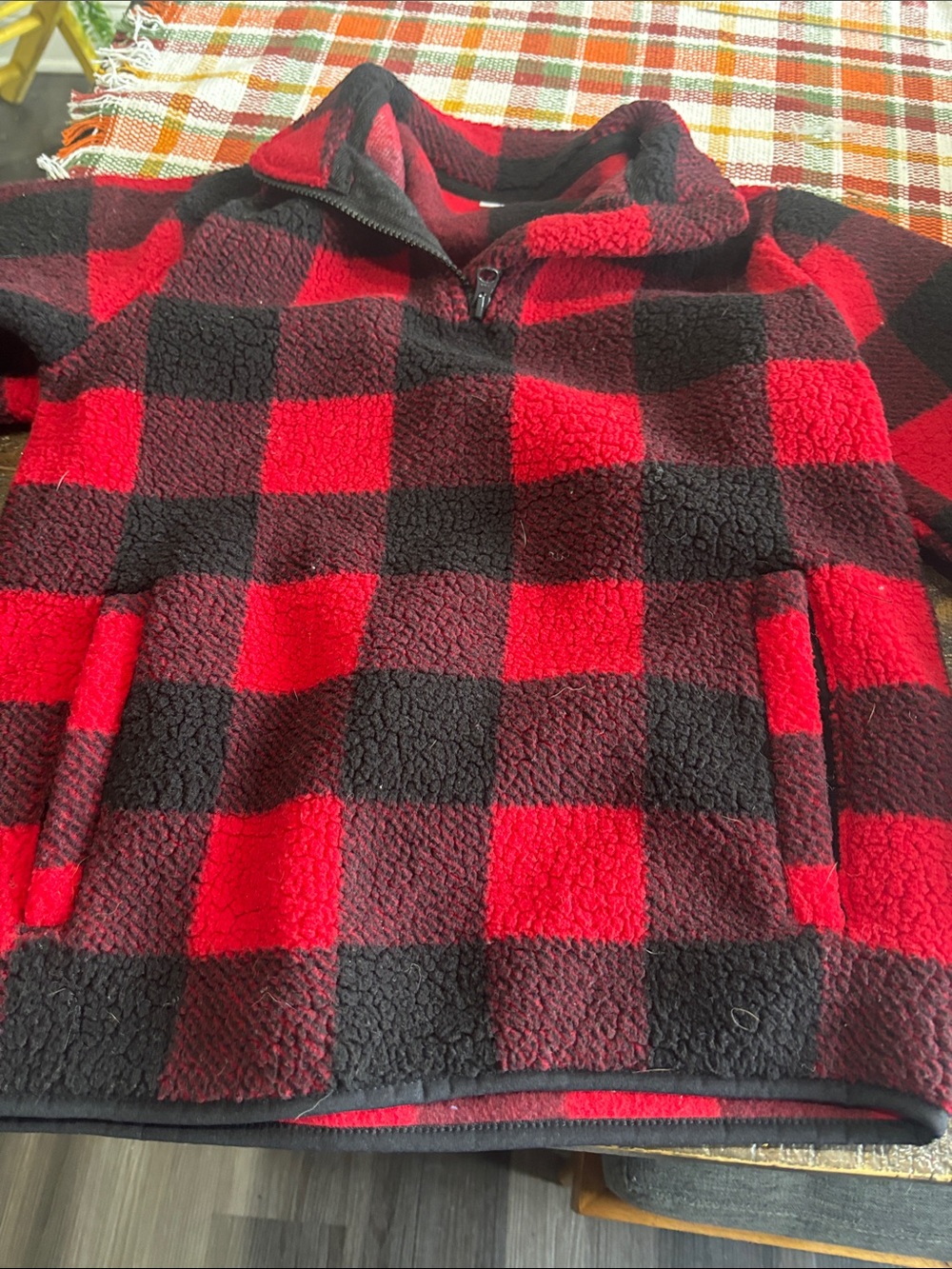 Old Navy Red and Black Buffalo Check Sherpa Pullover